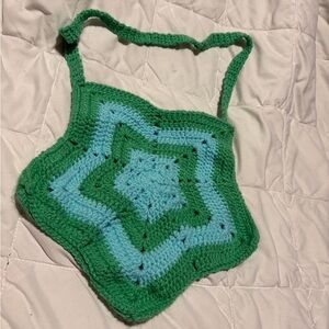 Handmade Green & Light Blue Crochet Shoulder Bag